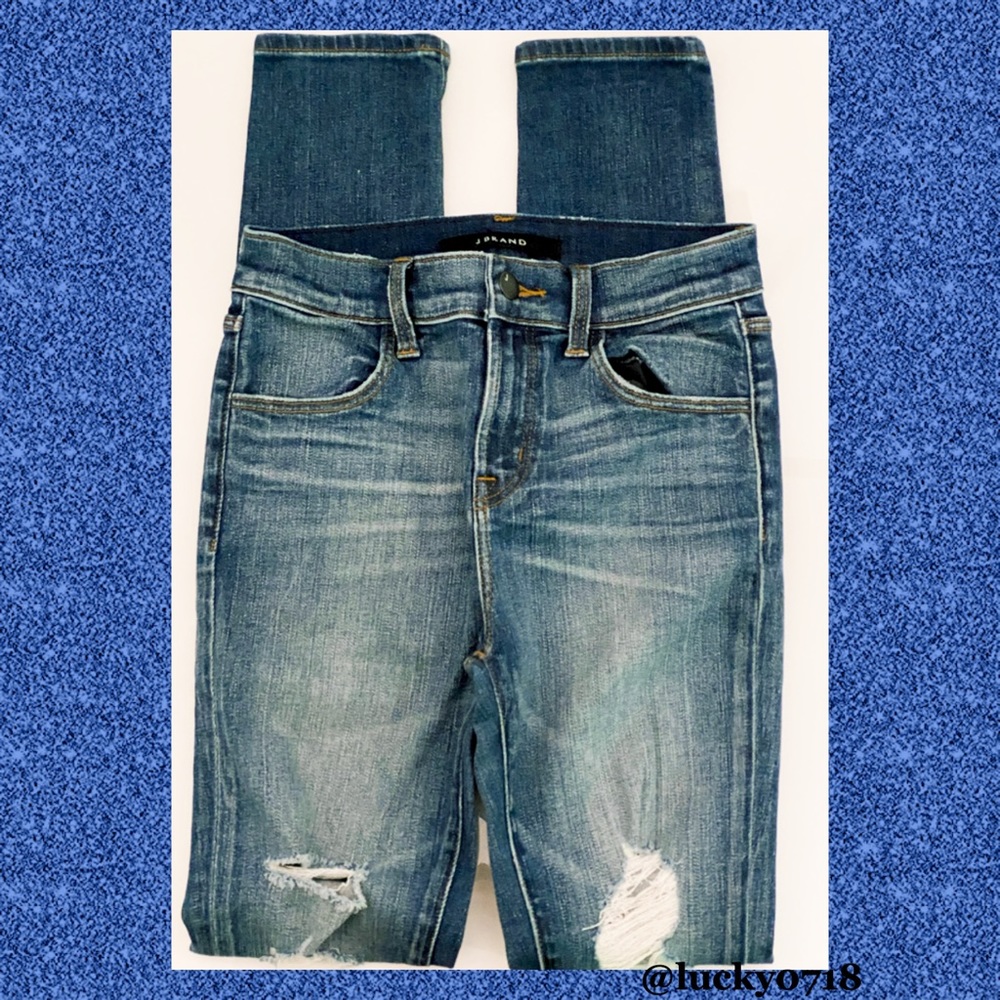 J Brand Ripped Denim Mid Rise Skinny Jean Sz 24 - Picture 4 of 7